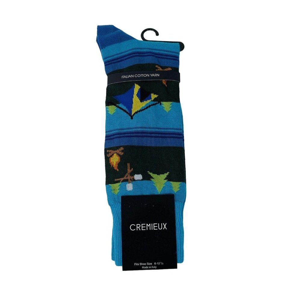 Cremieux Men Fashion Socks Italian Cotton Size 6-12 Camping RV Boy Scout Gift